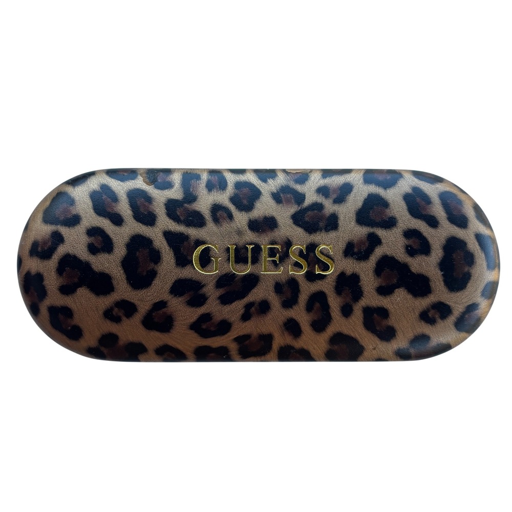 Guess Leopard Print Hard Shell Sunglasses Eyeglasses Case Brown Tan Animal Print